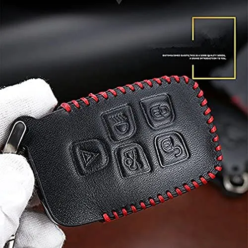 Genuine Leather fob Key Cover for Jaguar Accessories Keychain fit Xf XE XJ F-PACE XFJ i-pace 4 Freelander 2 Key Chain case Holder Shell Bag (5buttons)