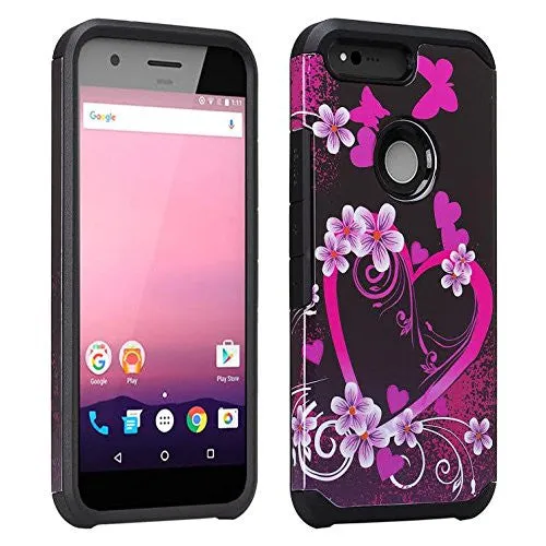 Google Pixel Case, Slim Hybrid Dual Layer Armor Case Cover for Google Pixel - Coverlab - Heart Butterflies