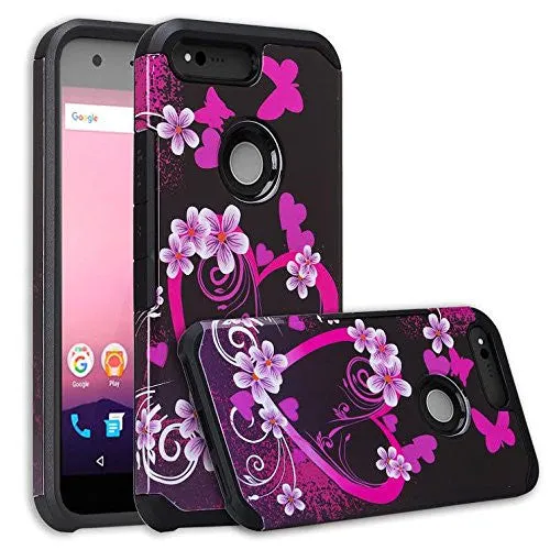 Google Pixel Case, Slim Hybrid Dual Layer Armor Case Cover for Google Pixel - Coverlab - Heart Butterflies