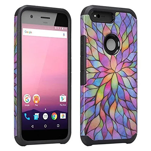 Google Pixel XL Case, Slim Hybrid Dual Layer Armor Case Cover for Google Pixel XL - Rainbow Flower