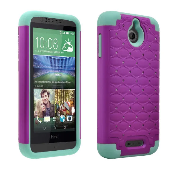 HTC Desire 510 Case, Diamond Rhinestone Slim Hybrid Case - Purple/Teal