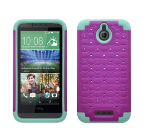 HTC Desire 510 Case, Diamond Rhinestone Slim Hybrid Case - Purple/Teal