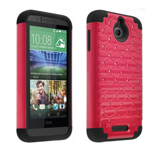 HTC Desire 510 Case, Diamond Rhinestone Slim Hybrid Case - Red