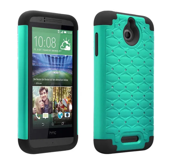 HTC Desire 510 Case, Diamond Rhinestone Slim Hybrid Case - Teal/Black