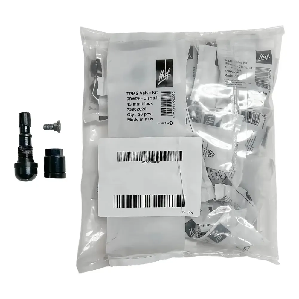 HUF RDV026 Black TPMS Clamp-In Valve Kit, 43mm (Bag of 20)