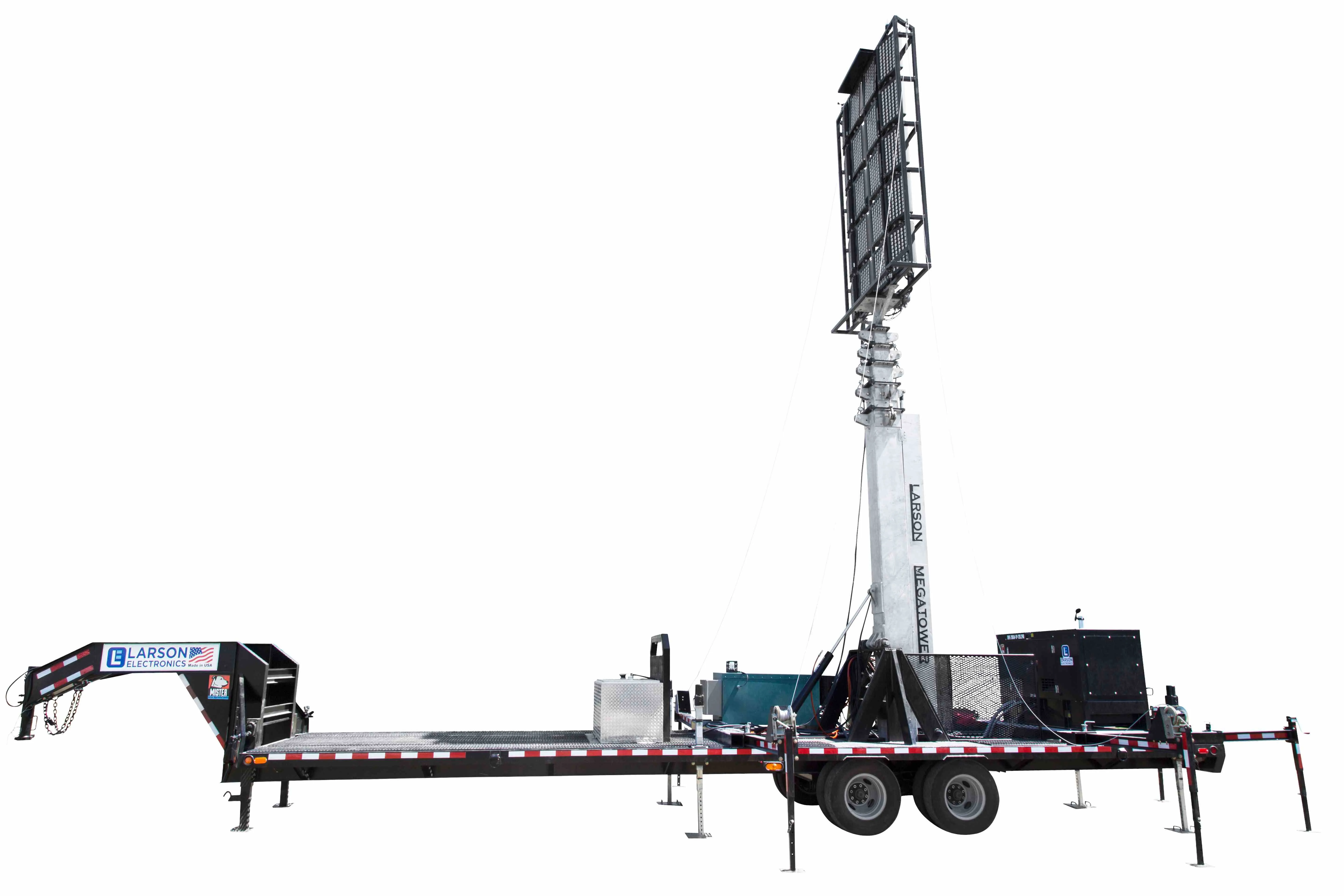 Larson Electronics 112' Hydraulic Megatower™ Light Plant - 33' Trailer - (20) 500W LED Fixtures - 20KW Genset