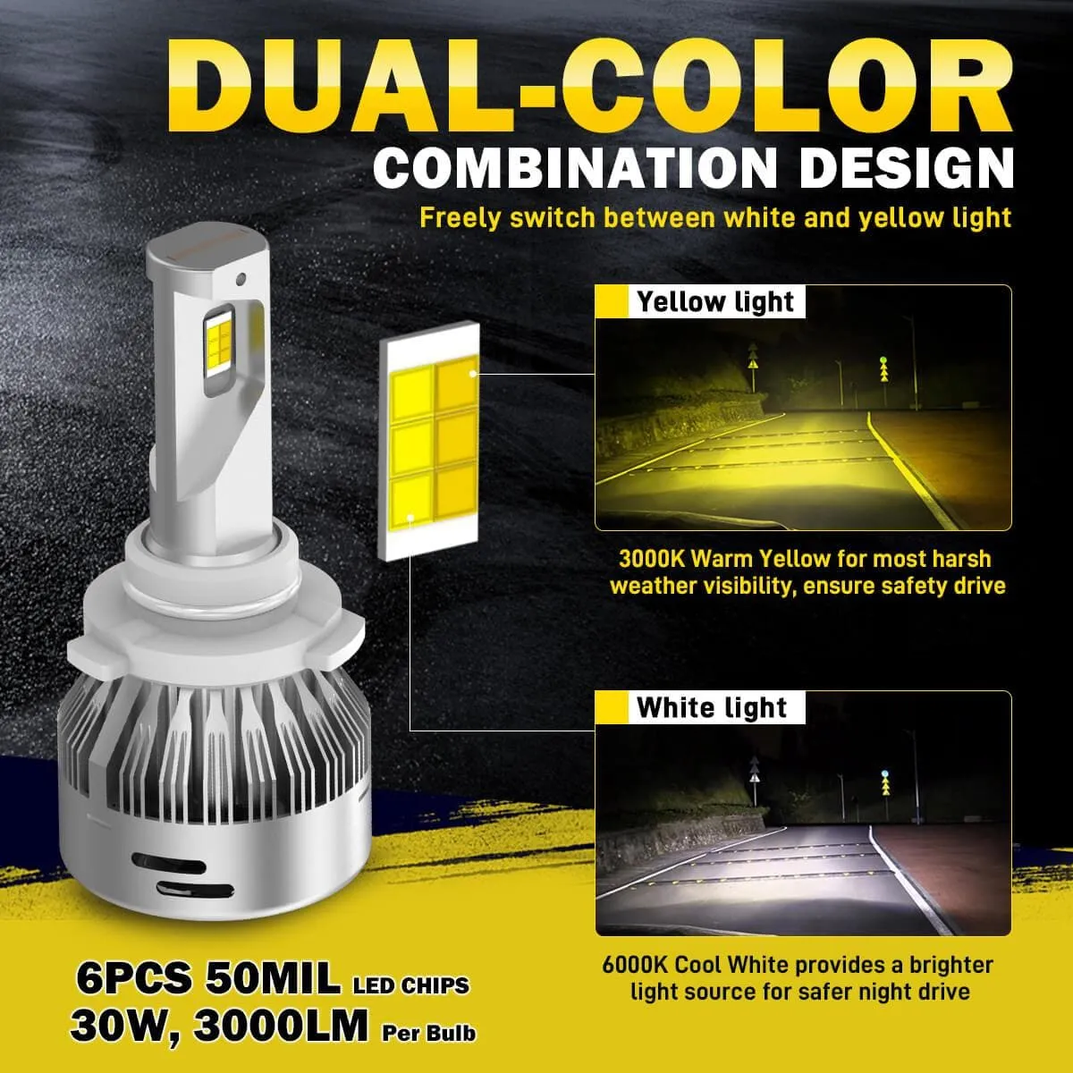 Lasfit LD Plus Switchback 9005 HB3 LED Bulbs Flip Chip 60W 2 Modes | 2 Bulbs