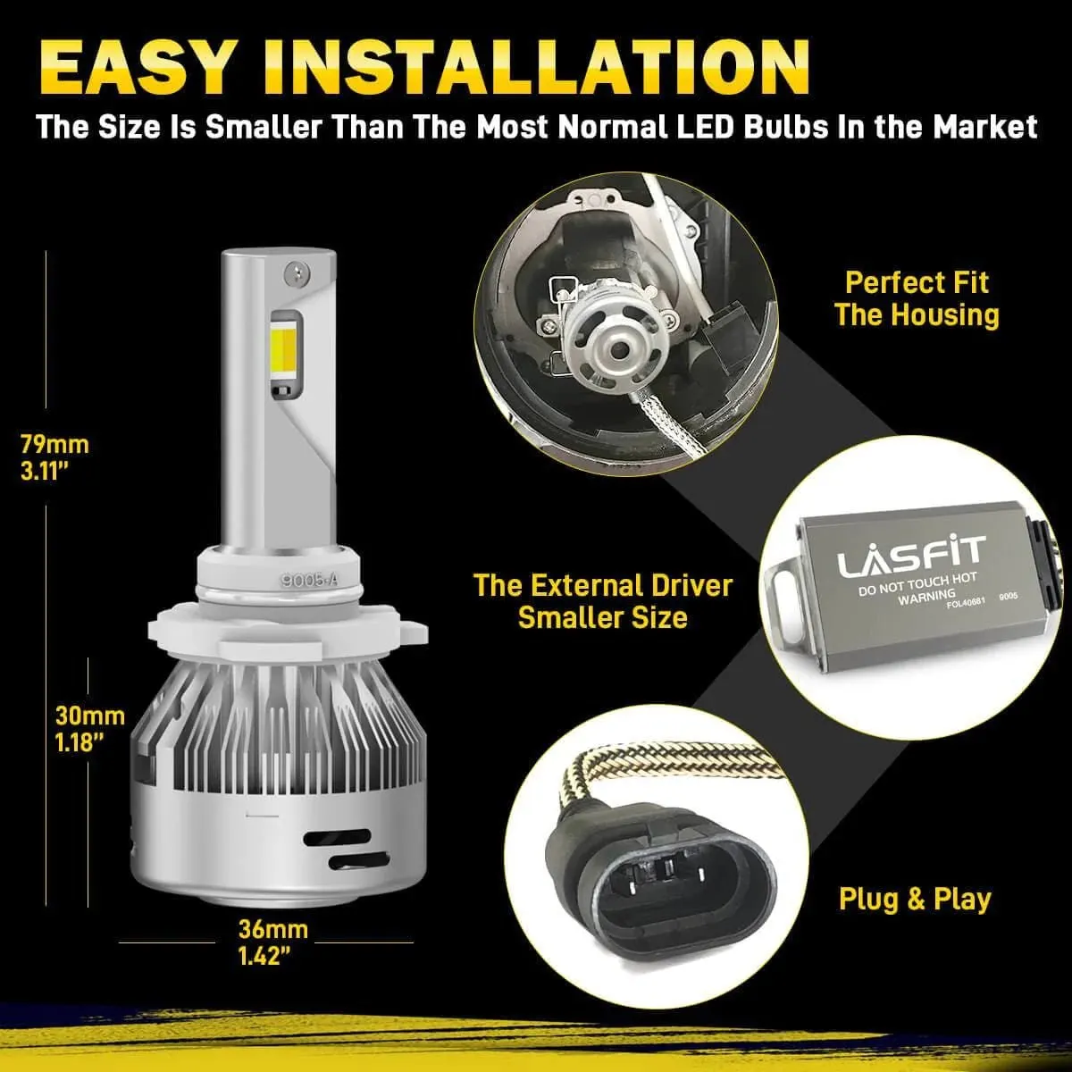 Lasfit LD Plus Switchback 9005 HB3 LED Bulbs Flip Chip 60W 2 Modes | 2 Bulbs