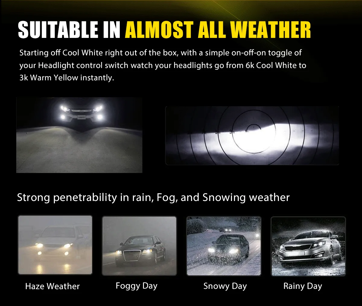 Lasfit LD Plus Switchback H8 H11 H16 LED Fog Light Bulbs Flip Chip 60W 2 Modes | 2 Bulbs