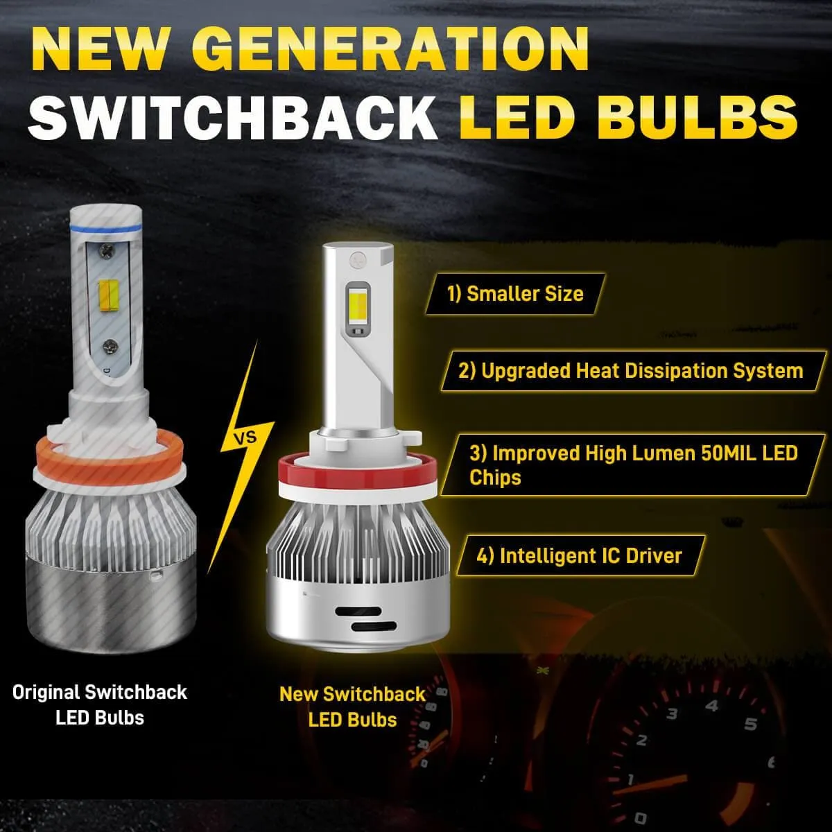 Lasfit LD Plus Switchback H8 H11 H16 LED Fog Light Bulbs Flip Chip 60W 2 Modes | 2 Bulbs