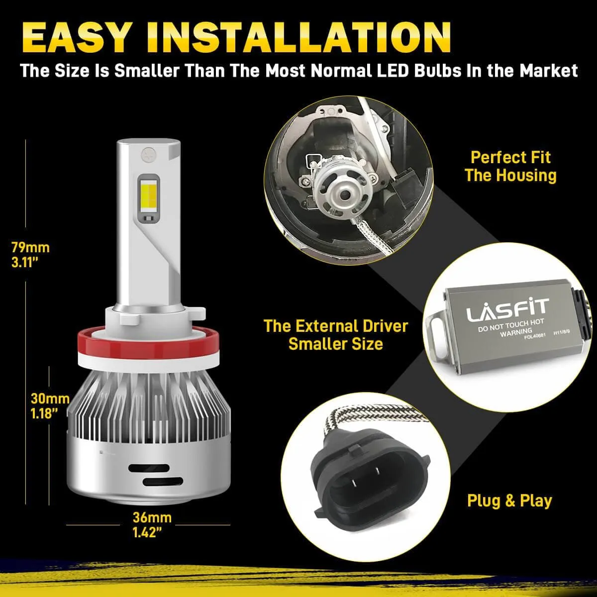 Lasfit LD Plus Switchback H8 H11 H16 LED Fog Light Bulbs Flip Chip 60W 2 Modes | 2 Bulbs