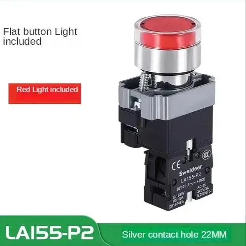 LED Light 220V Push Button Flat Self Locking Indicator Red Green Yellow Blue 12V 24V Illuminated Push Button with Lamp