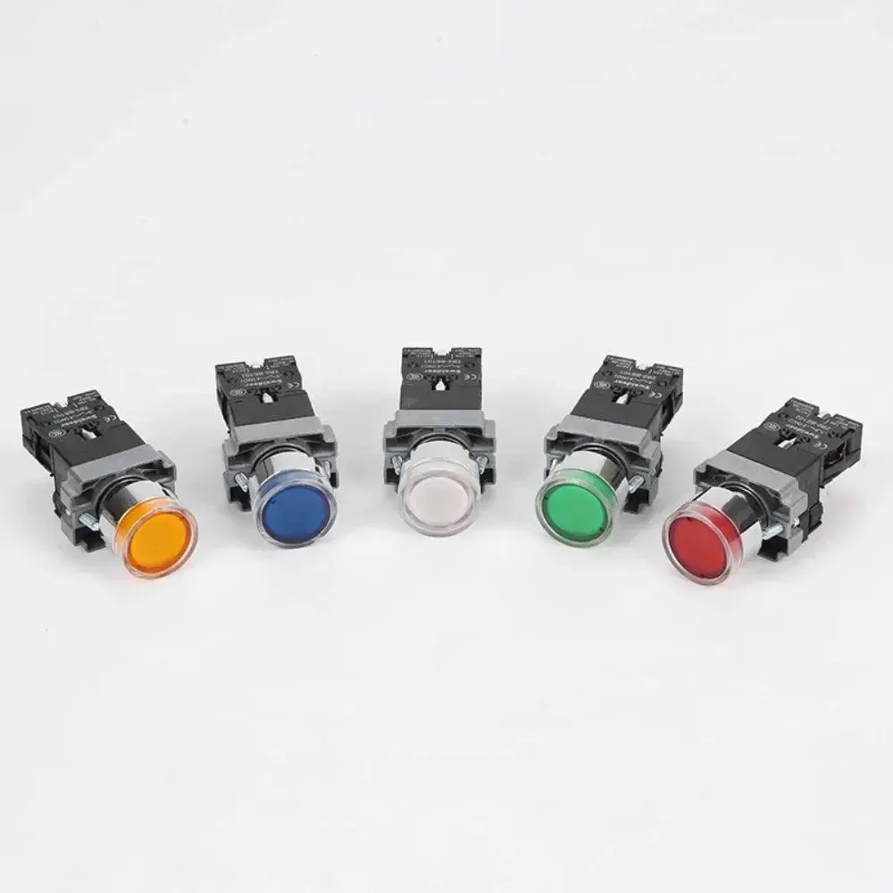 LED Light 220V Push Button Flat Self Locking Indicator Red Green Yellow Blue 12V 24V Illuminated Push Button with Lamp
