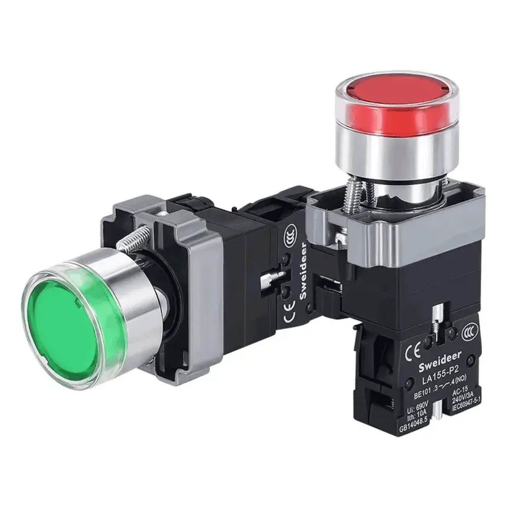 LED Light 220V Push Button Flat Self Locking Indicator Red Green Yellow Blue 12V 24V Illuminated Push Button with Lamp