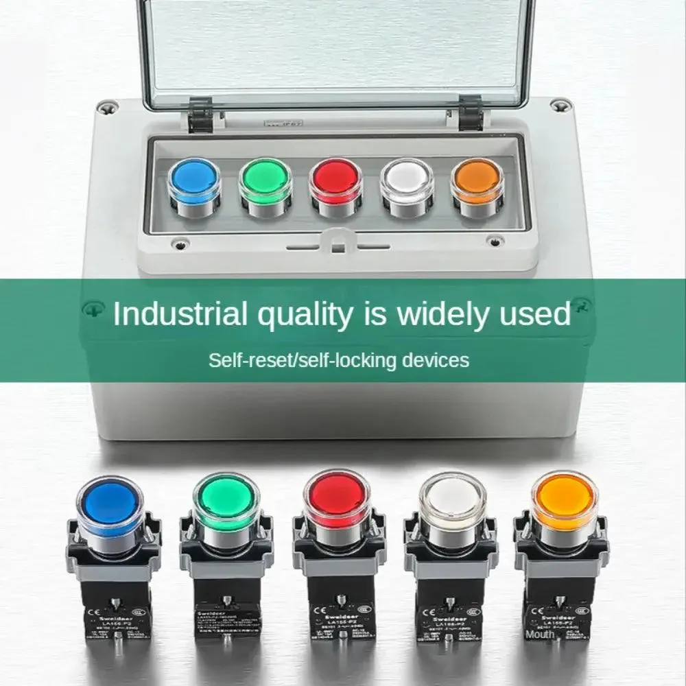 LED Light 220V Push Button Flat Self Locking Indicator Red Green Yellow Blue 12V 24V Illuminated Push Button with Lamp