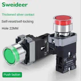 LED Light 220V Push Button Flat Self Locking Indicator Red Green Yellow Blue 12V 24V Illuminated Push Button with Lamp