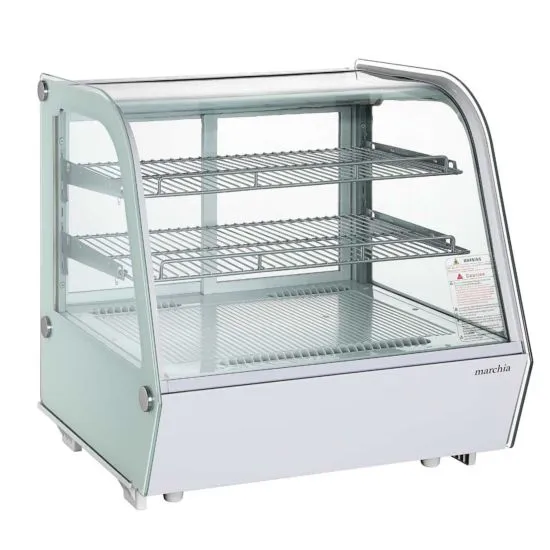 Marchia MDC121-W 28" White Countertop Refrigerated Curved Glass Bakery Display Case with LED Lighting