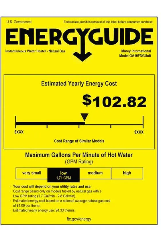 Marey GAS 10L – 2.64GPM Natural Gas Tankless Water Heater