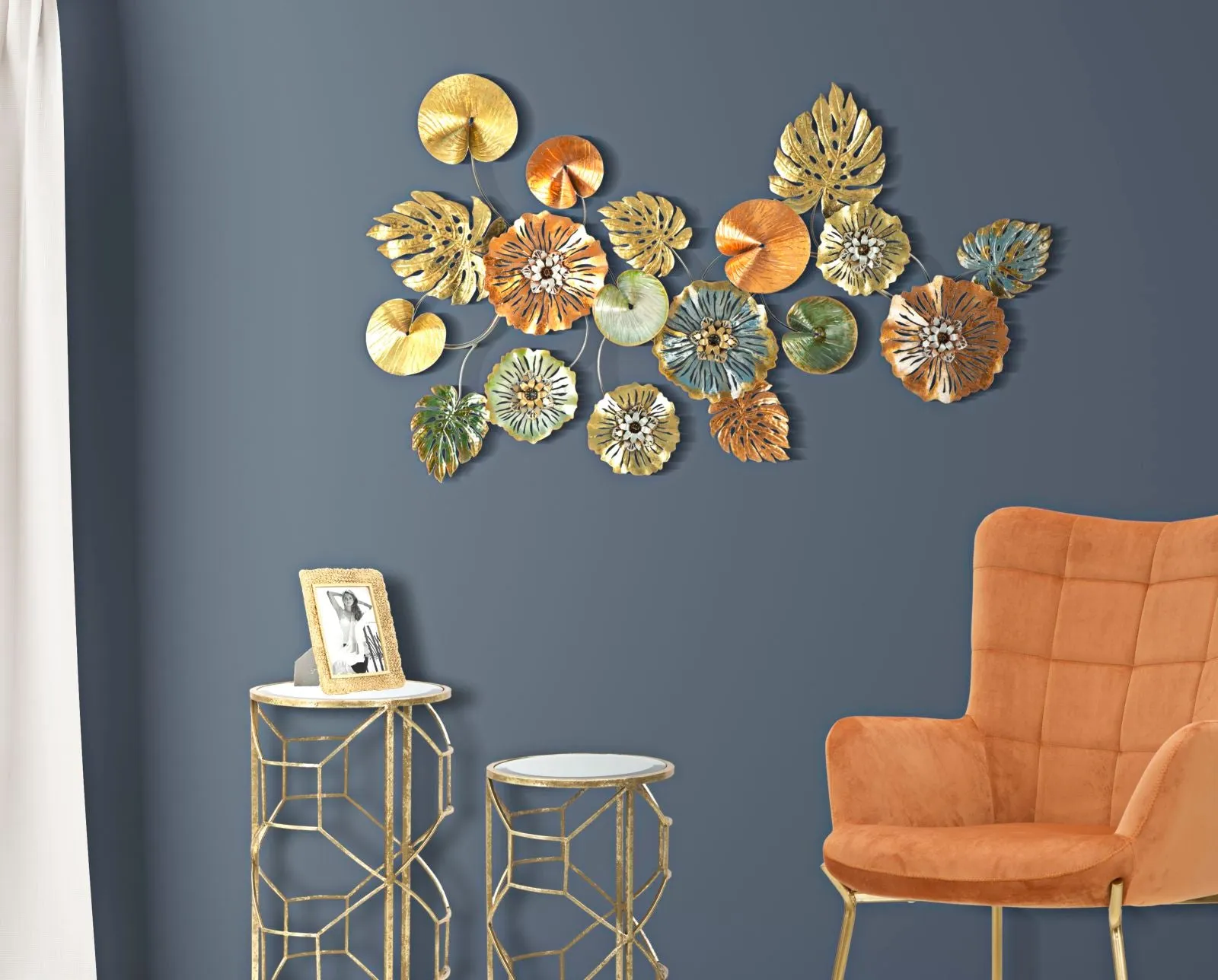 Metallic Flower & Leaf Wall Decor