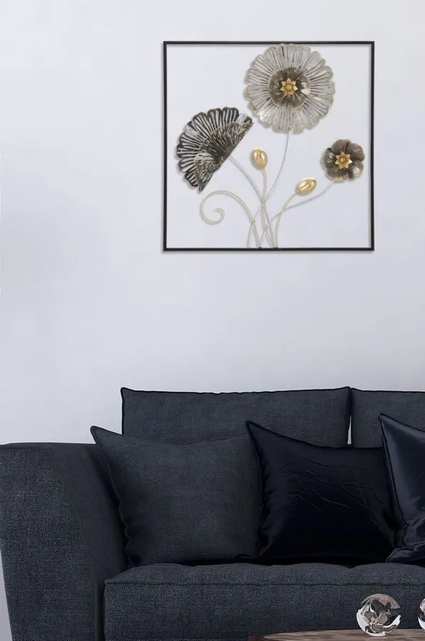 Metallic Flowers Wall Decor in Frame
