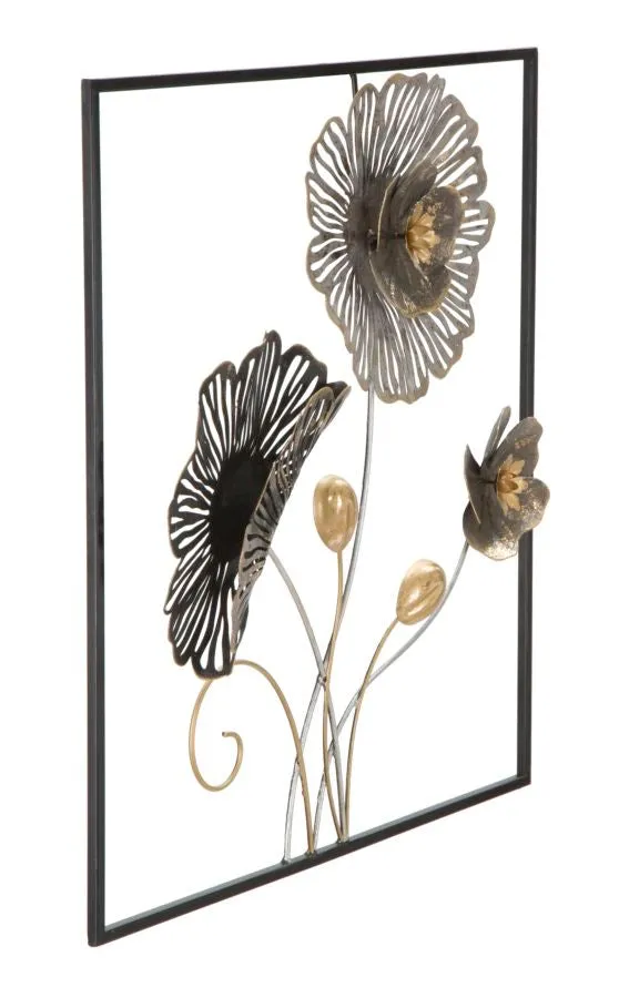 Metallic Flowers Wall Decor in Frame