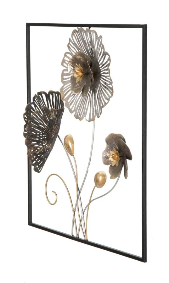 Metallic Flowers Wall Decor in Frame