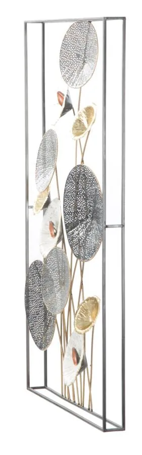 Metallic Round Leaves Wall Decor in Frame
