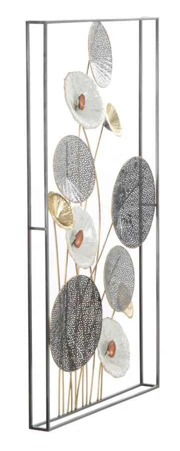 Metallic Round Leaves Wall Decor in Frame