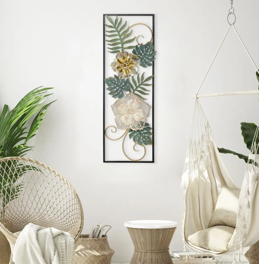 Metallic Tropical Flower & Leaf Wall Decor in Frame