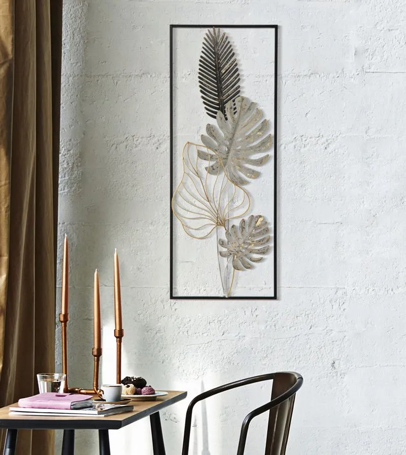 Metallic Tropical Leaves Wall Decor in Frame