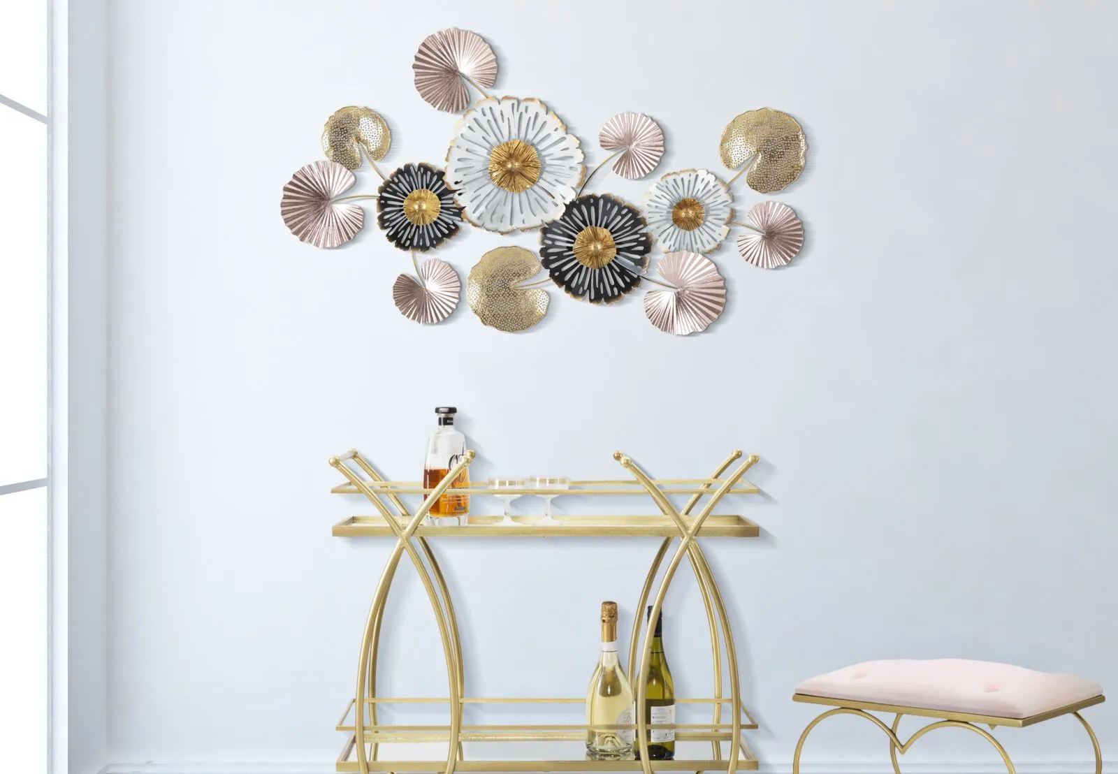 Metallic Water Lily Flower & Leaves Wall Decor