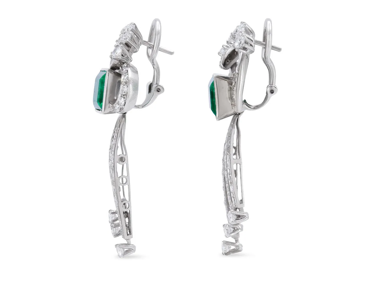 Mid-Century Emerald and Diamond Earrings in 18K White Gold