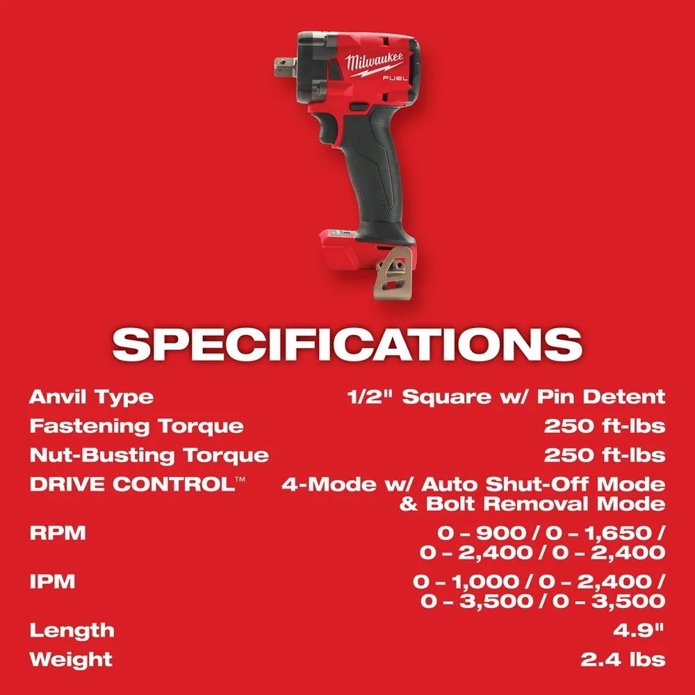 Milwaukee 2855P-20 M18 FUEL 18V 1/2" Impact Wrench w/ Pin Detent - Bare Tool