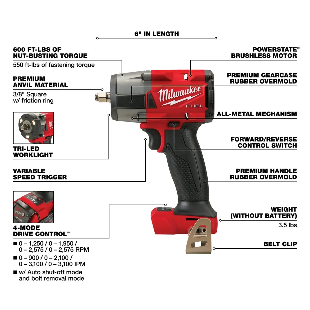 Milwaukee 2960-20 M18 FUEL 18V 3/8" Cordless Mid-Torque Impact Wrench -Bare Tool
