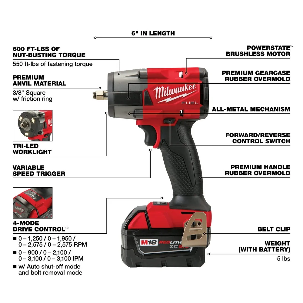 Milwaukee 2960-22R M18 FUEL 18V 3/8" Mid-Torque Impact Wrench w/ Ring Kit