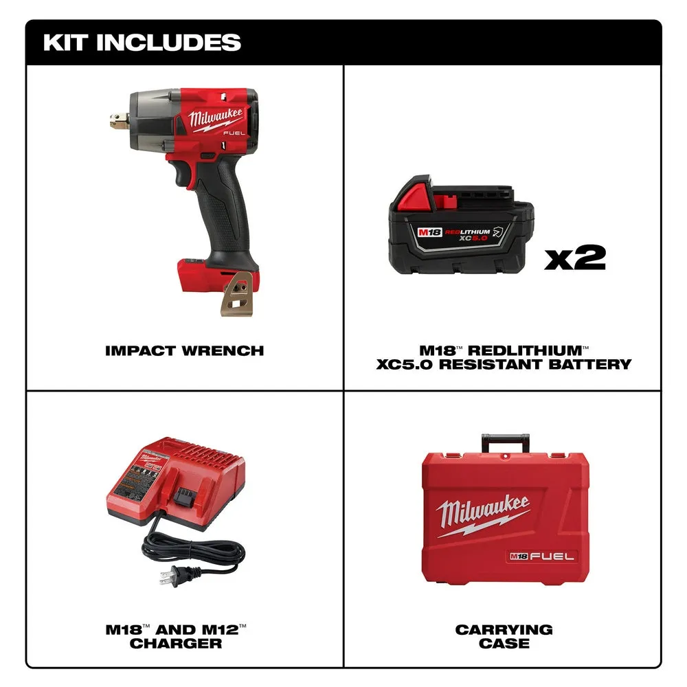 Milwaukee 2962P-22R M18 FUEL 18V 1/2" Mid-Torque Impact Wrench w/ Pin Detent Kit