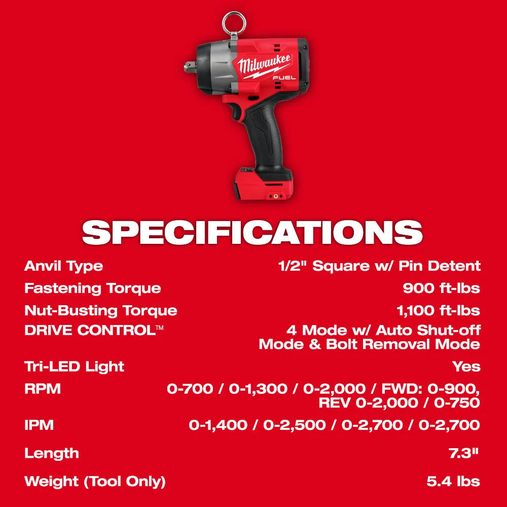 Milwaukee 2966-20 M18 FUEL 18V 1/2" High Torque Impact Wrench w/ Pin - Bare Tool