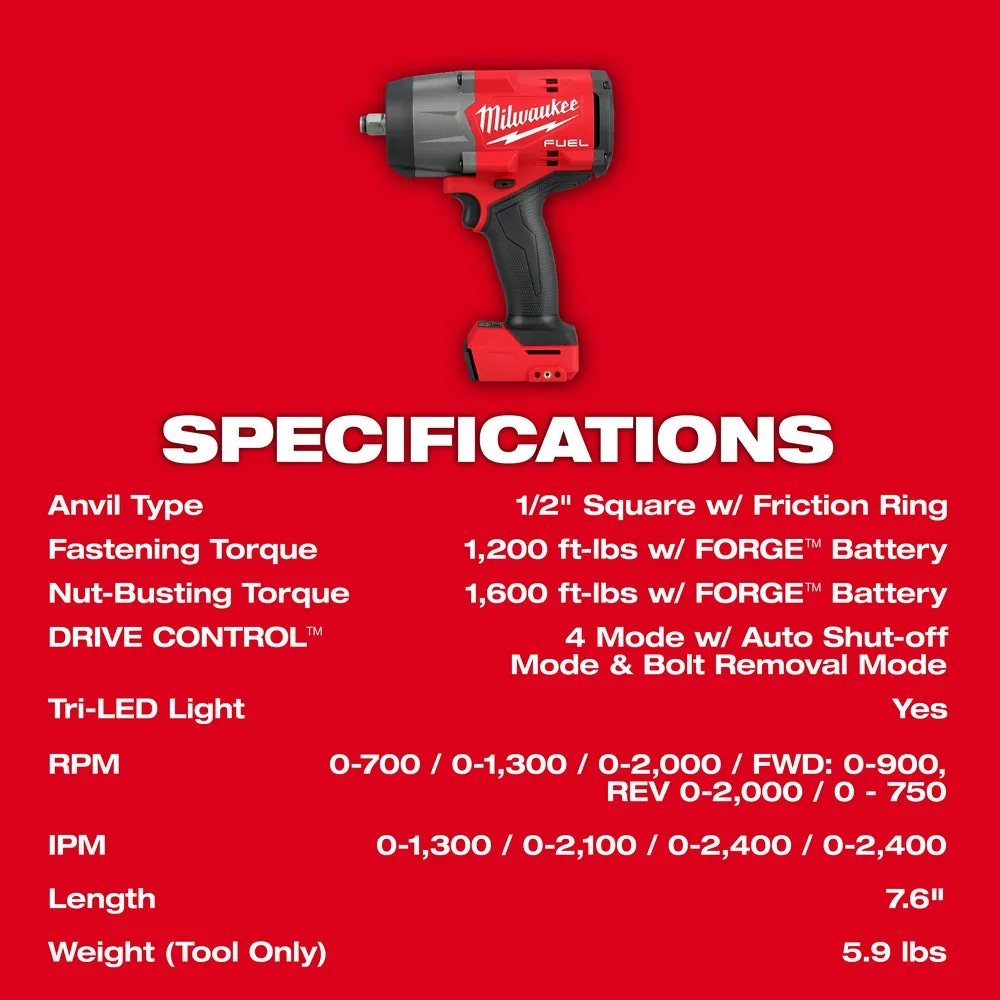 Milwaukee 2967-20 M18 FUEL 18V 1/2" High Torque Impact Wrench - Bare Tool