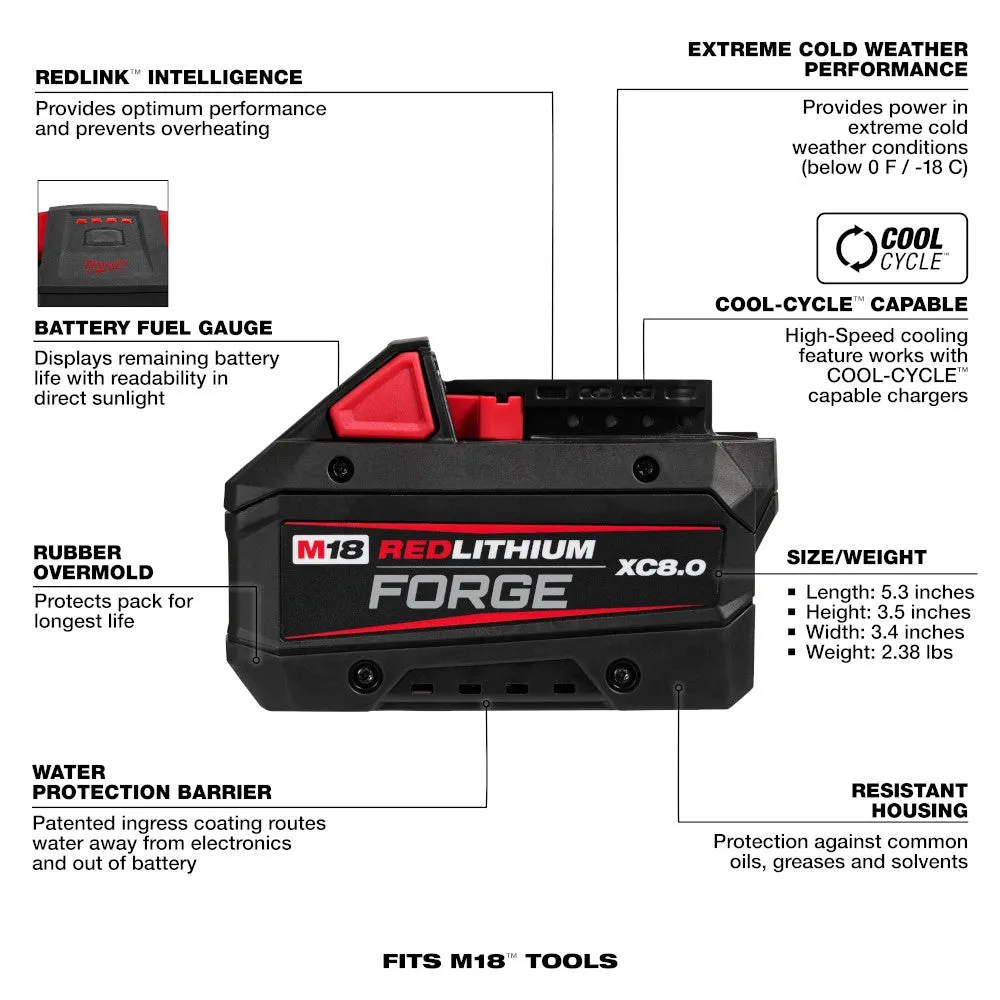 Milwaukee 2967-21B8F M18 FUEL 18V 1/2" Impact Wrench Kit w/ 8AH Forge Battery