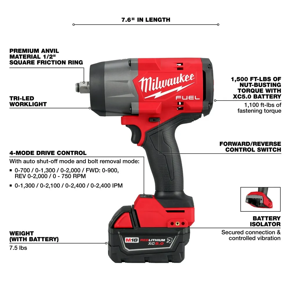 Milwaukee 2967-21B8F M18 FUEL 18V 1/2" Impact Wrench Kit w/ 8AH Forge Battery