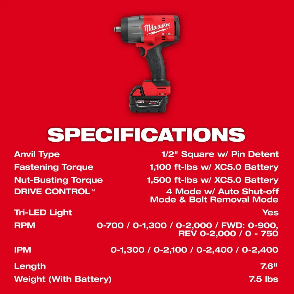 Milwaukee 2967-21B8F M18 FUEL 18V 1/2" Impact Wrench Kit w/ 8AH Forge Battery