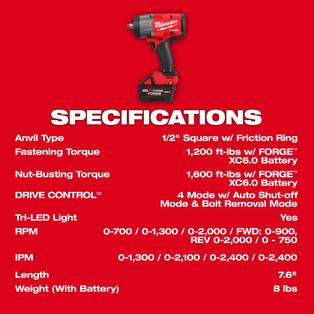 Milwaukee 2967-21F M18 FUEL 18V 1/2" High Torque Impact Wrench FORGE Kit
