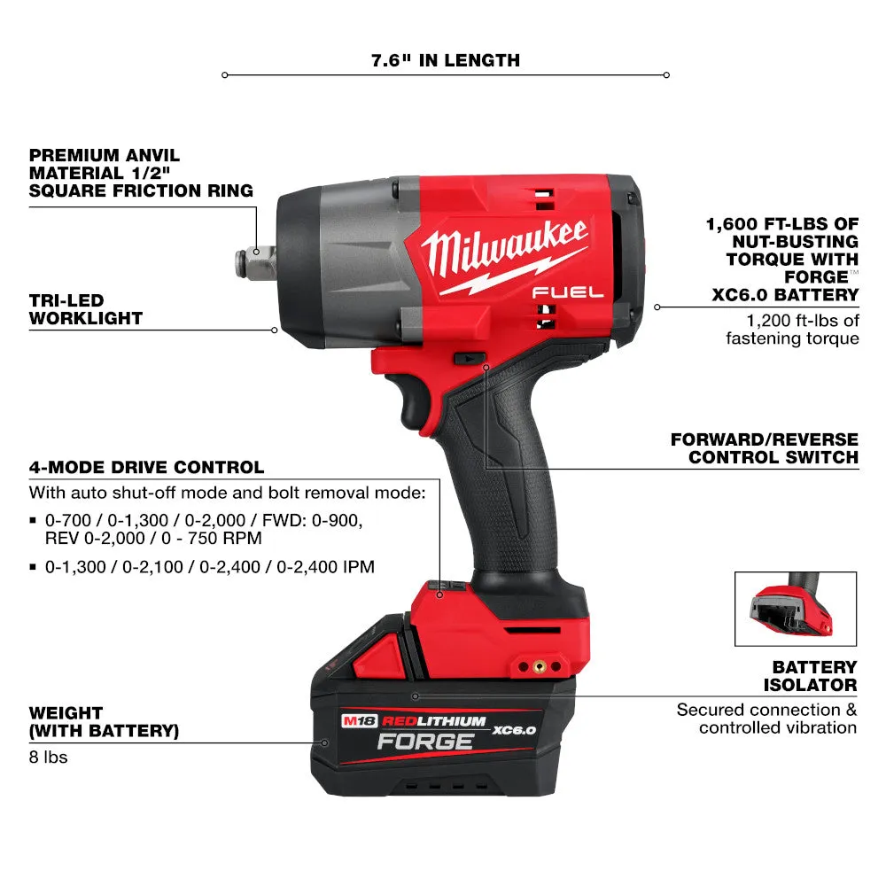 Milwaukee 2967-21F M18 FUEL 18V 1/2" High Torque Impact Wrench FORGE Kit