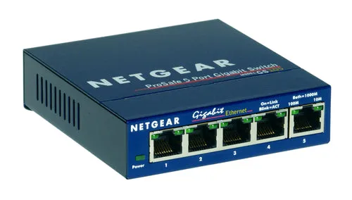 Netgear ProSafe 5-port Unmanaged Ethernet Switch, 5 x RJ-45 Ports, Desktop/Wall-mountable - GS105NA