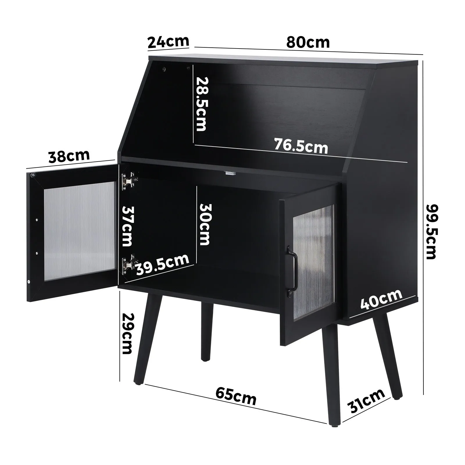 Oikiture Buffet Sideboard Storage Cabinet Kitchen Cupboard Hallway Table Black