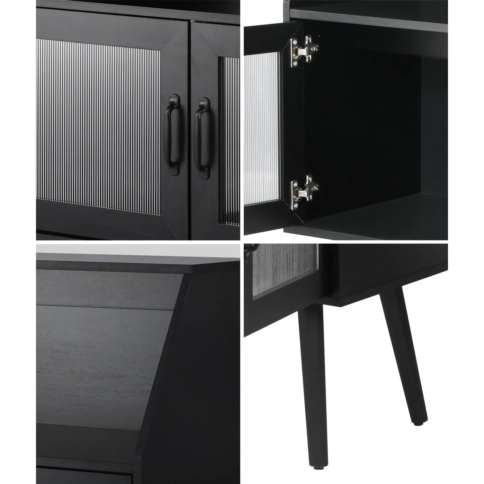 Oikiture Buffet Sideboard Storage Cabinet Kitchen Cupboard Hallway Table Black
