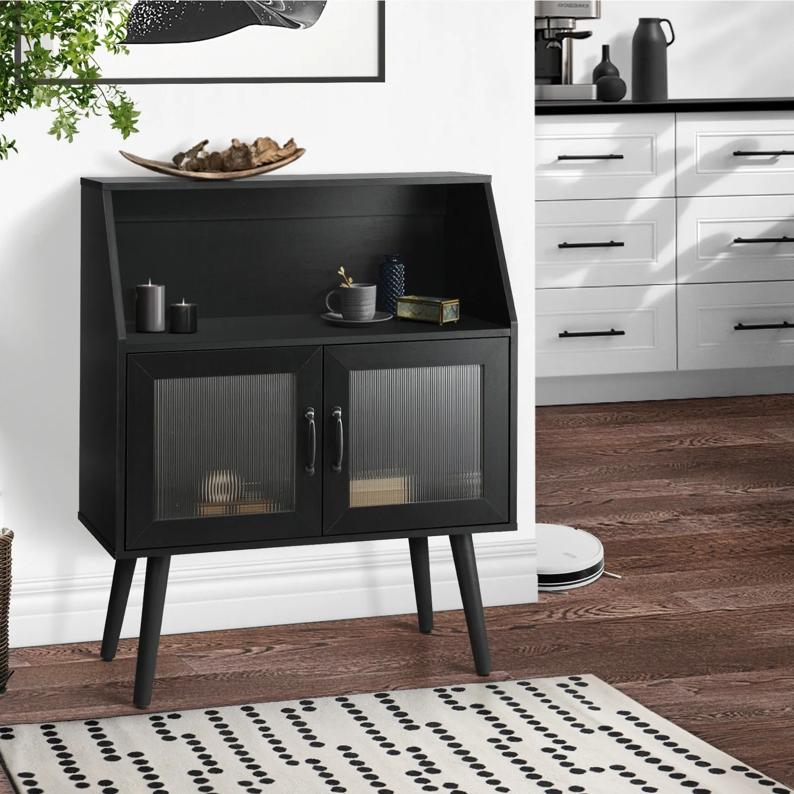 Oikiture Buffet Sideboard Storage Cabinet Kitchen Cupboard Hallway Table Black