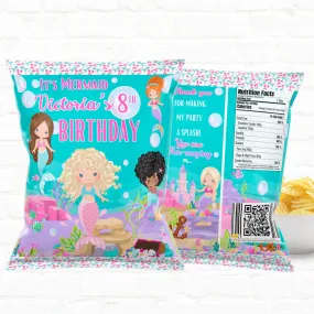 Personalized Little Mermaid Party Favor Treat Bags - Custom Chip Bags