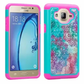 Samsung Galaxy On5 Diamond Rhinestone Studded [Impact/Shock Resistant] Hybrid Dual Layer Case for Galaxy On5 - Teal Flower