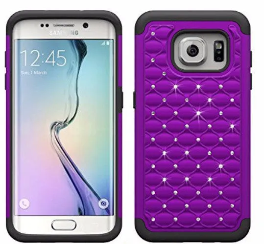 Samsung Galaxy S6 Crystal Rhinestone Slim Hybrid Dual Layer Case for Galaxy S6 - Purple/Black